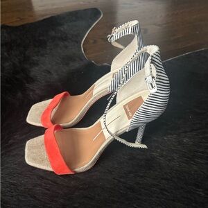 Dolce Vita Halo Red Suede strap and Black Striped Heels